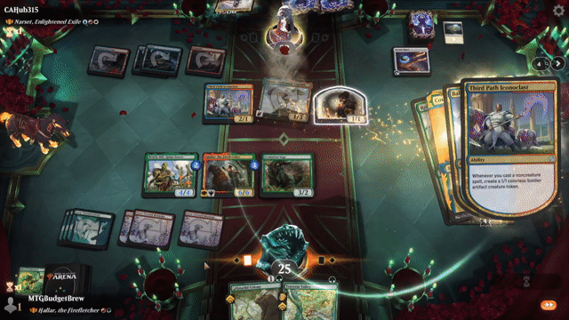 Watch MTG Arena Video Replay - Hallar, the Firefletcher by MTGBudgetBrew VS Narset, Enlightened Exile by CAHub315 - Historic Brawl