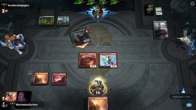 Watch MTG Arena Video Replay - Red Deck Wins by MaremmanFurioso VS Mono Green Devotion by WorldwideKnights - Explorer Ranked